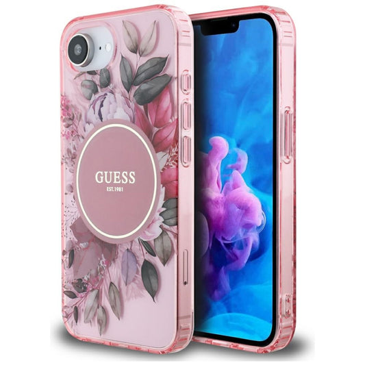 Калъф MagSafe за Apple iPhone 16e, Guess, IML Flowers, Розов