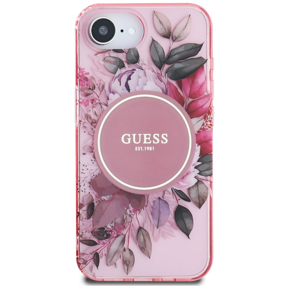 MagSafe Case for Apple iPhone 16e, Guess, IML Flowers, Pink