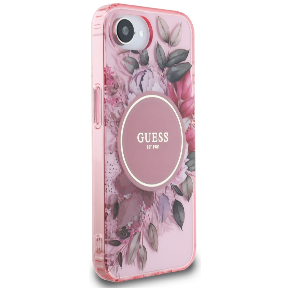 MagSafe Case for Apple iPhone 16e, Guess, IML Flowers, Pink