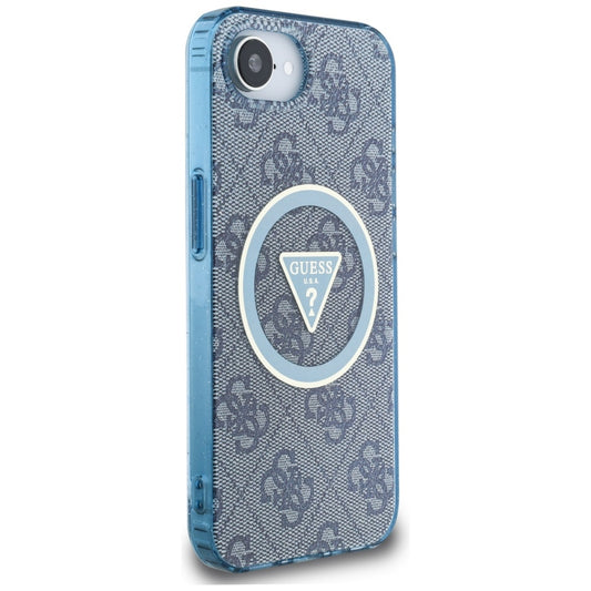 Калъф MagSafe за Apple iPhone 16e, Guess, IML Glitter 4G Circle Triangle, Син