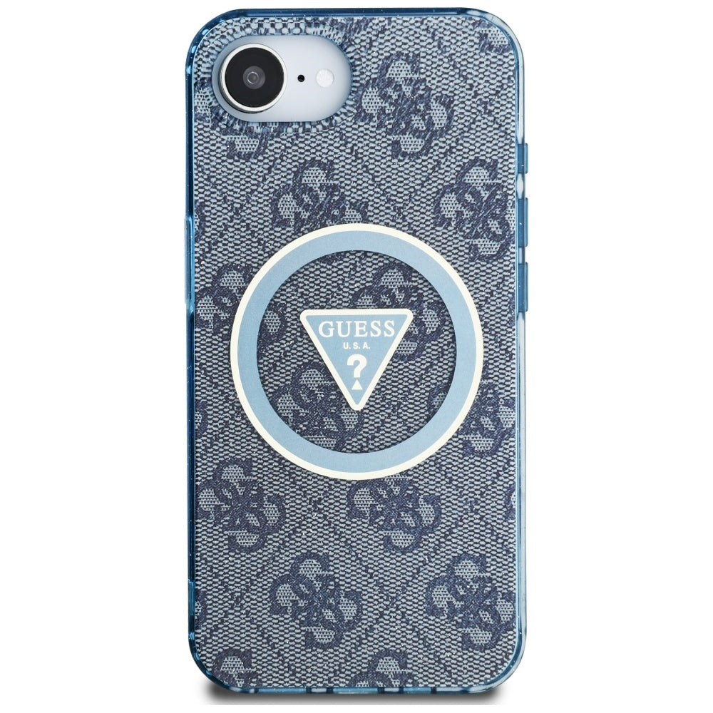 Калъф MagSafe за Apple iPhone 16e, Guess, IML Glitter 4G Circle Triangle, Син