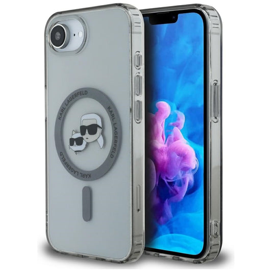 MagSafe Case for Apple iPhone 16e, Karl Lagerfeld, IML Metal Karl & Choupette's Heads, Black