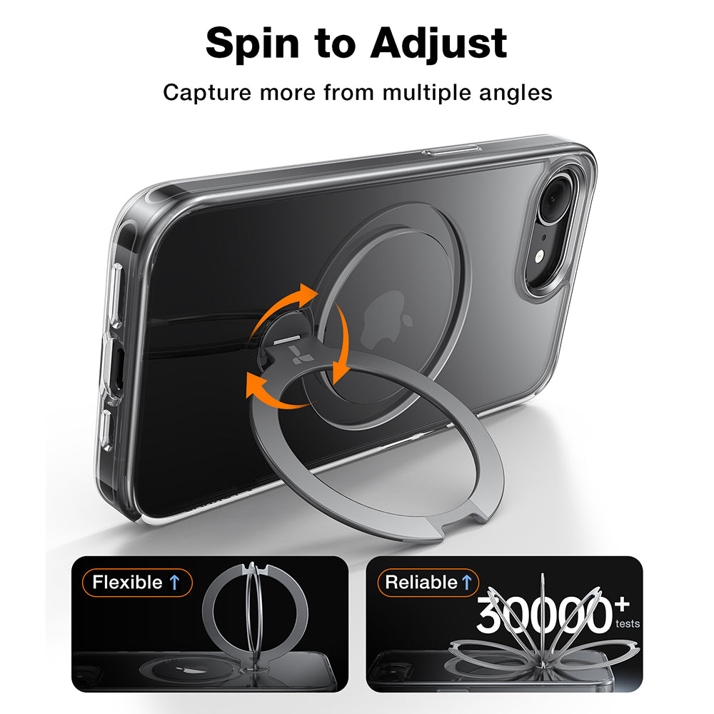 Калъф MagSafe за Apple iPhone 17e / 16e, Torras, Ostand Spin, Прозрачен