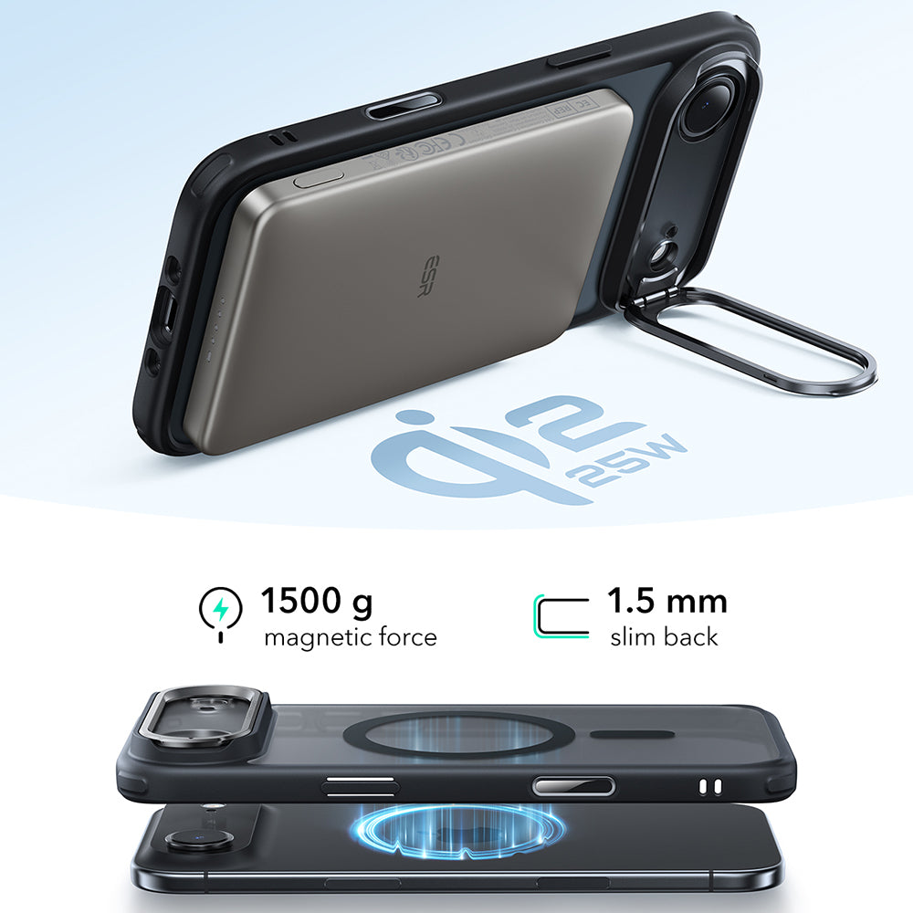Калъф MagSafe за Apple iPhone 17 Air, ESR, Classic Hybrid Kickstand, Сатенено черен