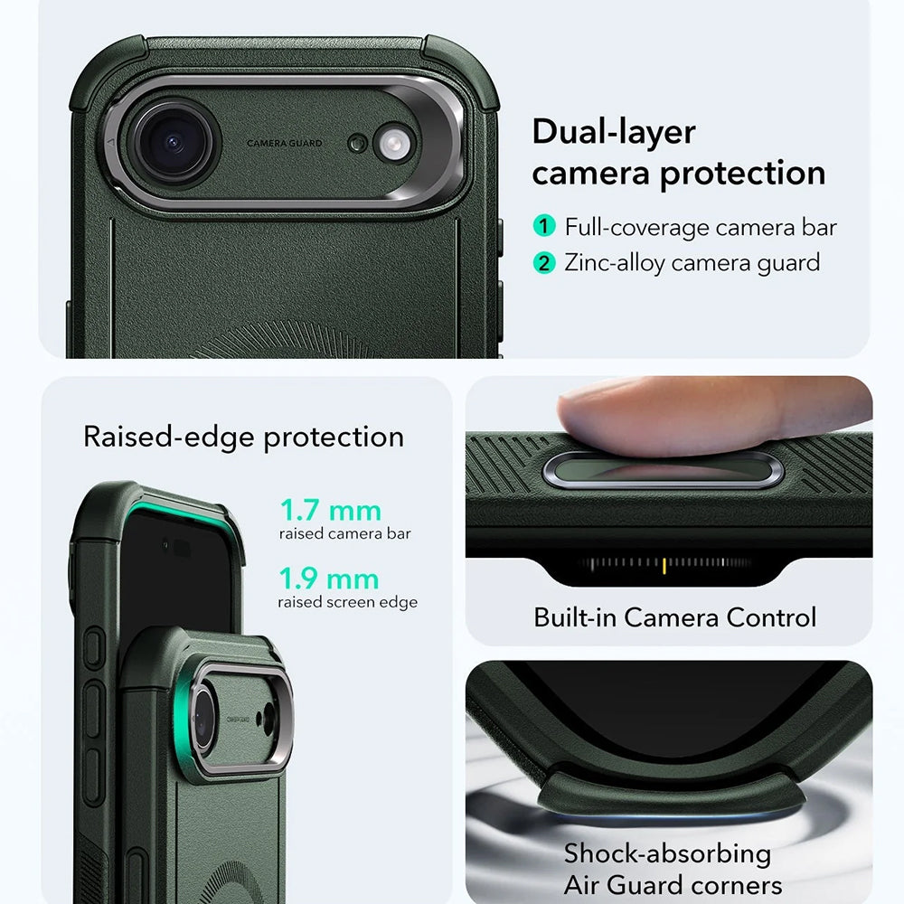 Калъф MagSafe за Apple iPhone 17 Air, ESR, Cyber Armor Kickstand, Зелен