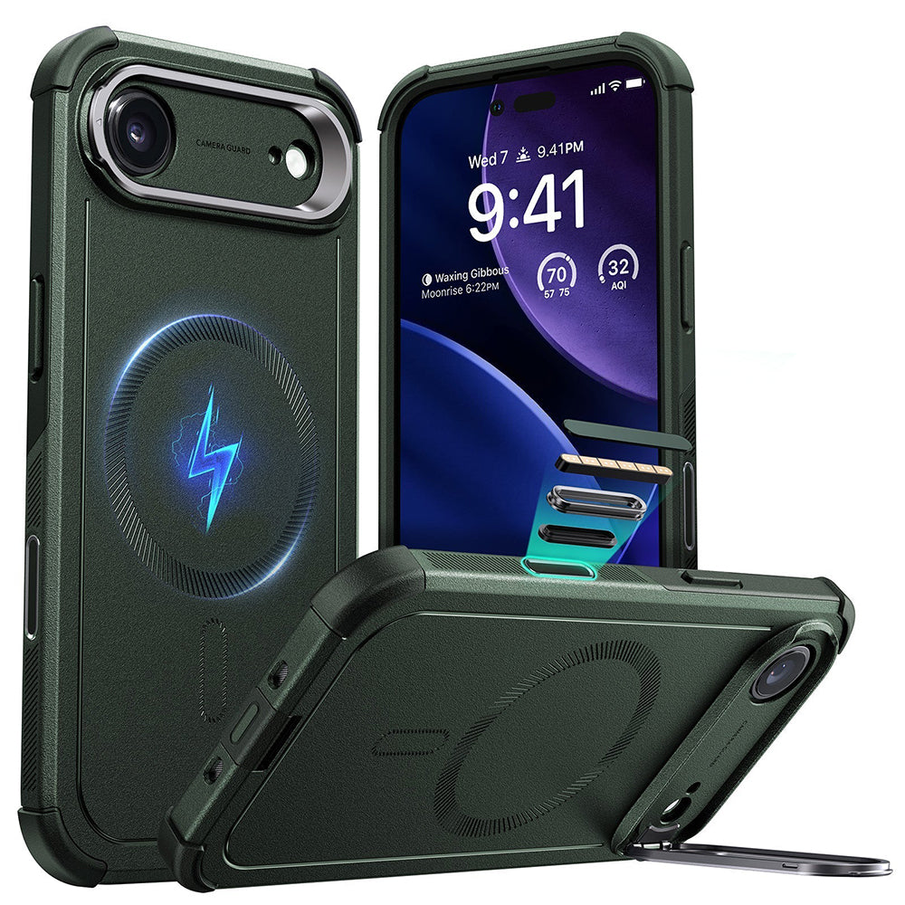 Калъф MagSafe за Apple iPhone 17 Air, ESR, Cyber Armor Kickstand, Зелен