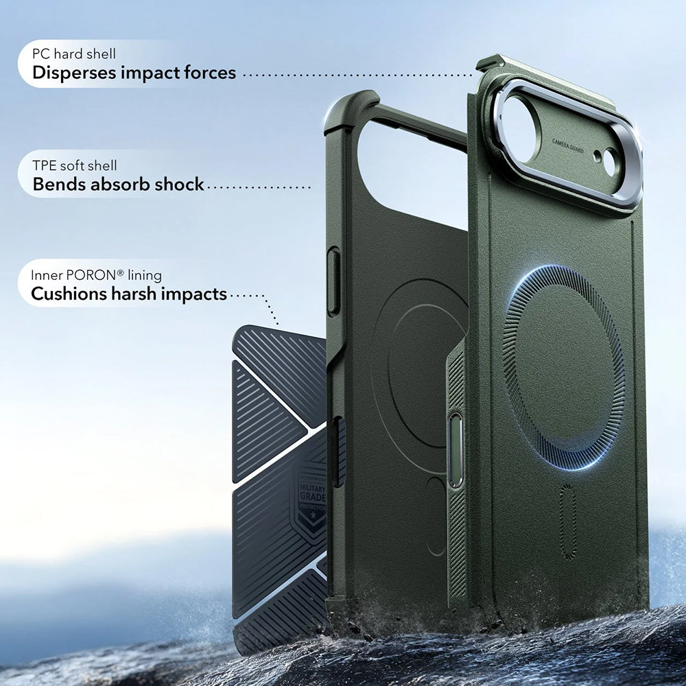 Калъф MagSafe за Apple iPhone 17 Air, ESR, Cyber Armor Kickstand, Зелен