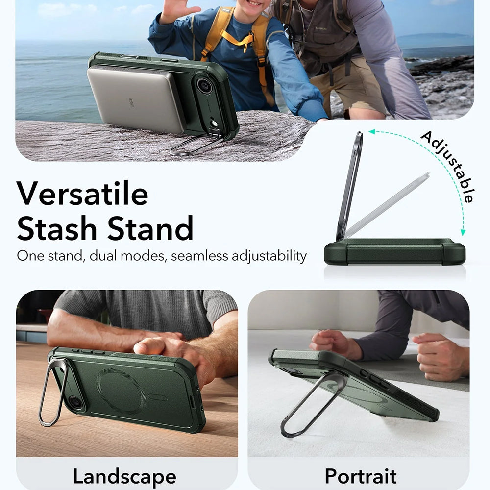 Калъф MagSafe за Apple iPhone 17 Air, ESR, Cyber Armor Kickstand, Зелен
