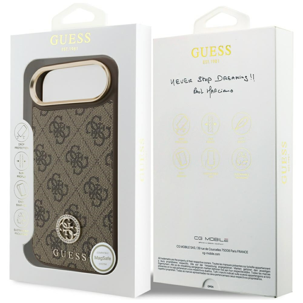 Калъф MagSafe за Apple iPhone 17 Air, Guess, 4G Strass Logo, Кафяв