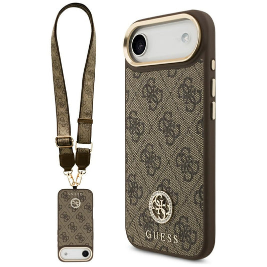 Калъф MagSafe за Apple iPhone 17 Air, Guess, 4G Strass Logo with Big Strap, Кафяв