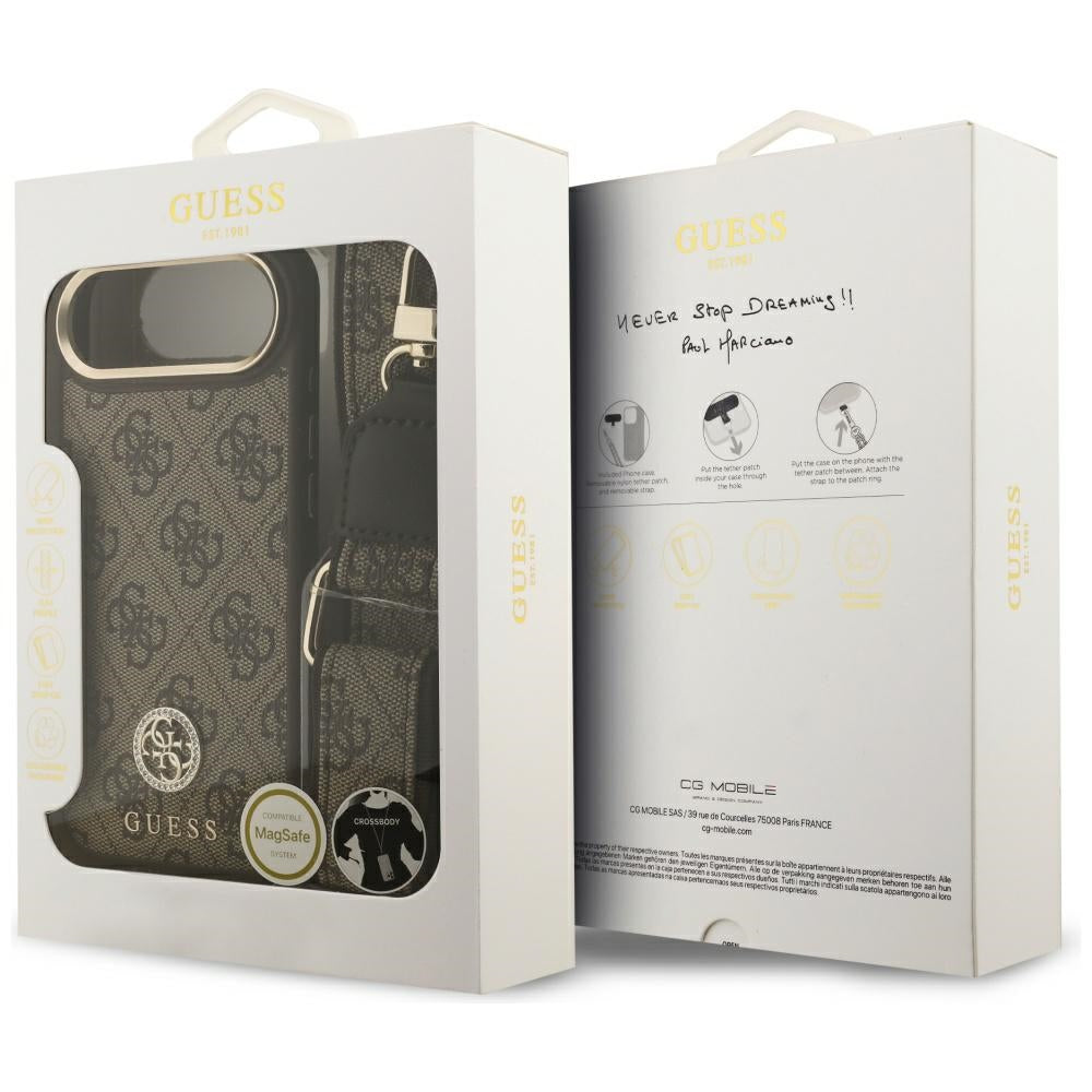 Калъф MagSafe за Apple iPhone 17 Air, Guess, 4G Strass Logo with Big Strap, Кафяв