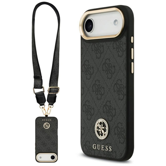 Калъф MagSafe за Apple iPhone 17 Air, Guess, 4G Strass Logo with Big Strap, Черен