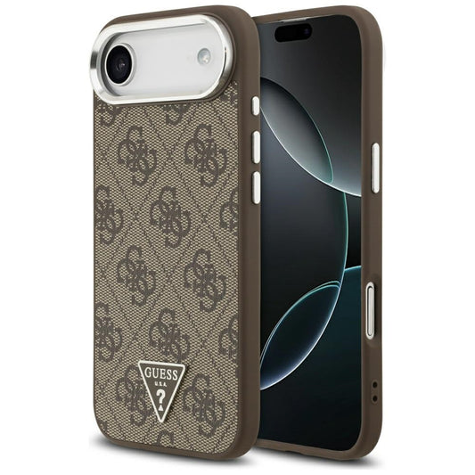 Калъф MagSafe за Apple iPhone 17 Air, Guess, 4G Triangle Logo, Кафяво Сребрист