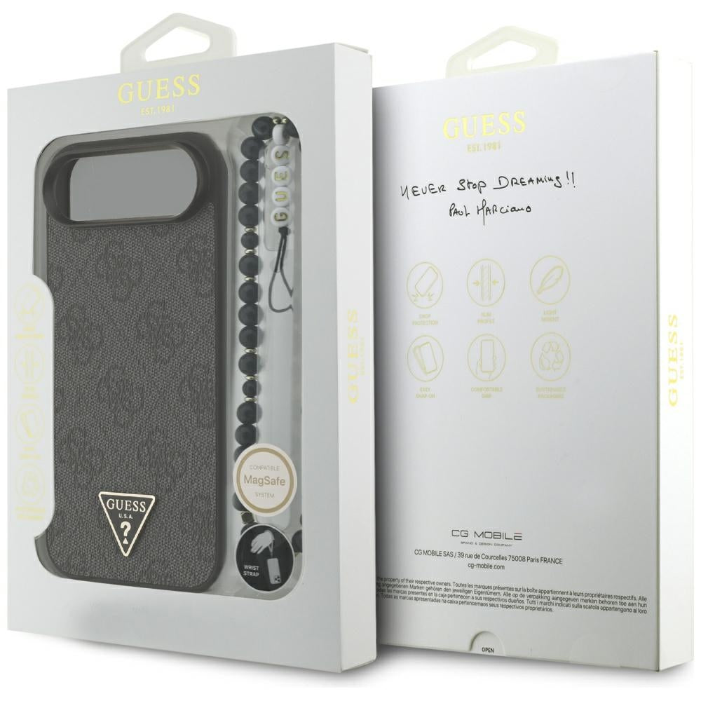 Калъф MagSafe за Apple iPhone 17 Air, Guess, 4G Triangle Logo with Cord Strap, Черен