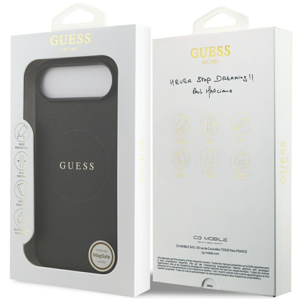 Калъф MagSafe за Apple iPhone 17 Air, Guess, Grained Gold Ring, Черен