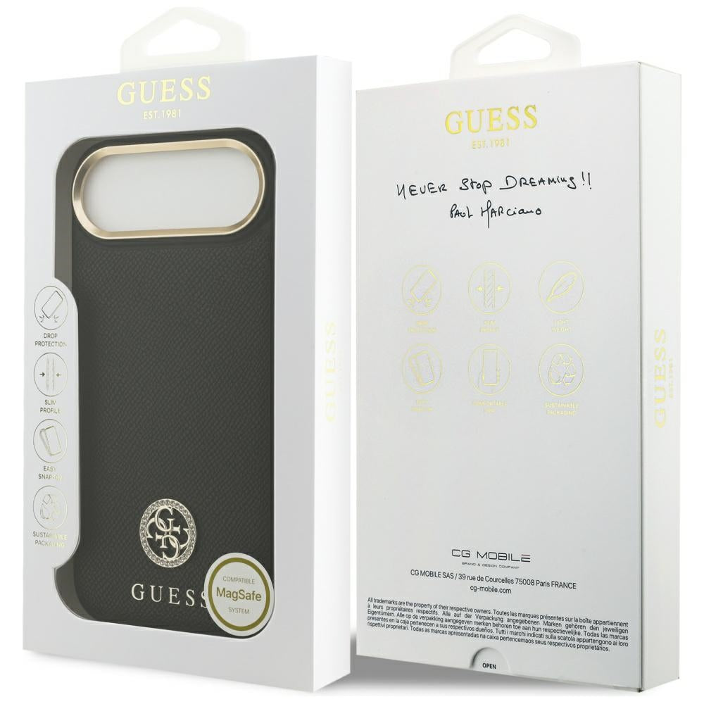 Калъф MagSafe за Apple iPhone 17 Air, Guess, Grained Strass Logo, Черен