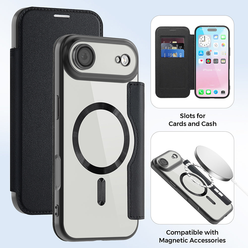 Калъф MagSafe за Apple iPhone 17 Air, Techsuit, SmartMag Book, Черен