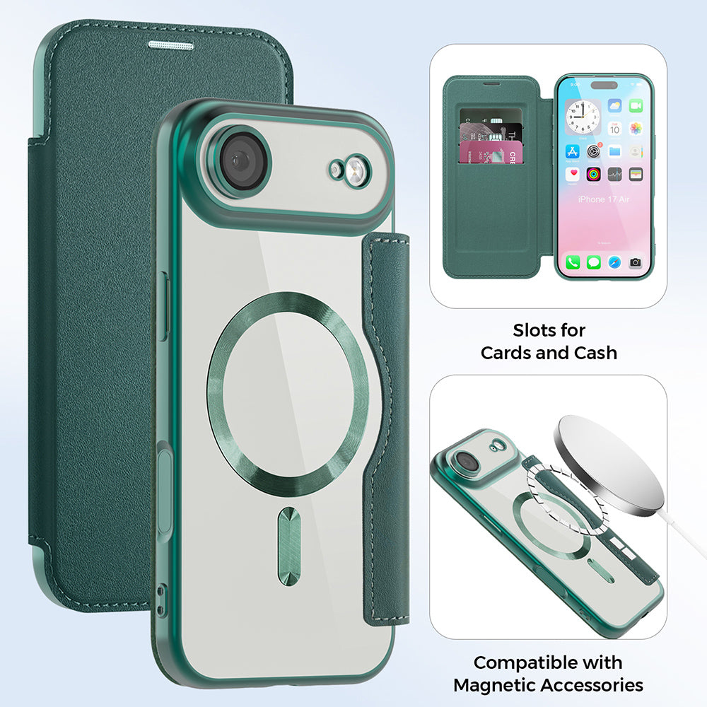 Калъф MagSafe за Apple iPhone 17 Air, Techsuit, SmartMag Book, Зелен