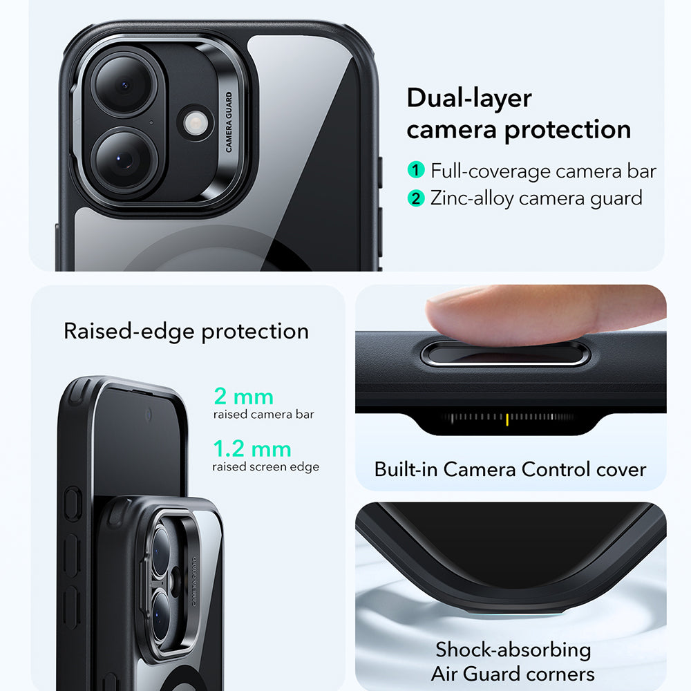 Калъф MagSafe за Apple iPhone 17, ESR, Classic Hybrid Kickstand, Прозрачен Черен