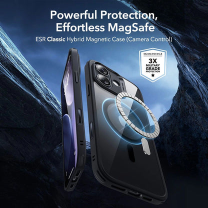 Калъф MagSafe за Apple iPhone 17, ESR, Classic Hybrid със защита за екрана, Прозрачен черен