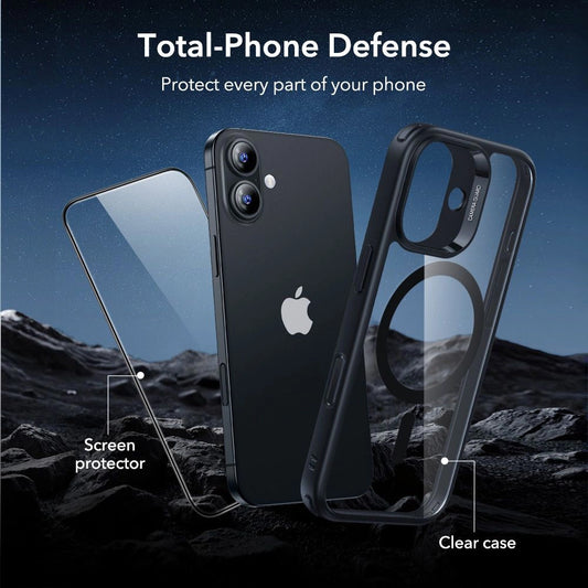 Калъф MagSafe за Apple iPhone 17, ESR, Classic Hybrid със защита за екрана, Прозрачен черен