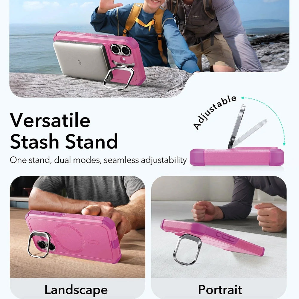 Калъф MagSafe за Apple iPhone 17, ESR, Cyber Armor Kickstand, Розов