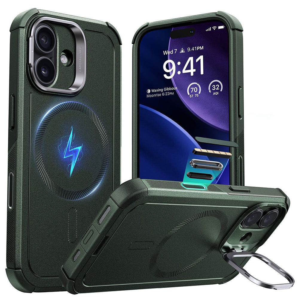 Калъф MagSafe за Apple iPhone 17, ESR, Cyber Armor Kickstand, Зелен