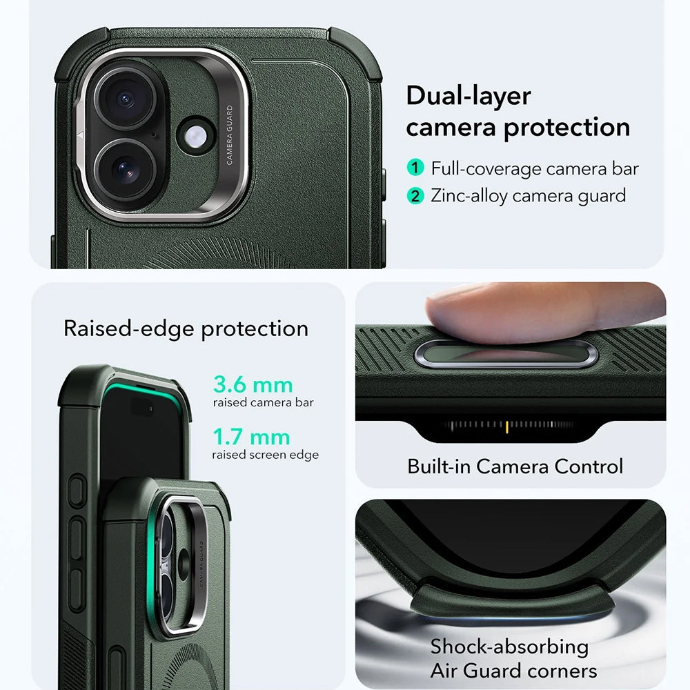 Калъф MagSafe за Apple iPhone 17, ESR, Cyber Armor Kickstand, Зелен