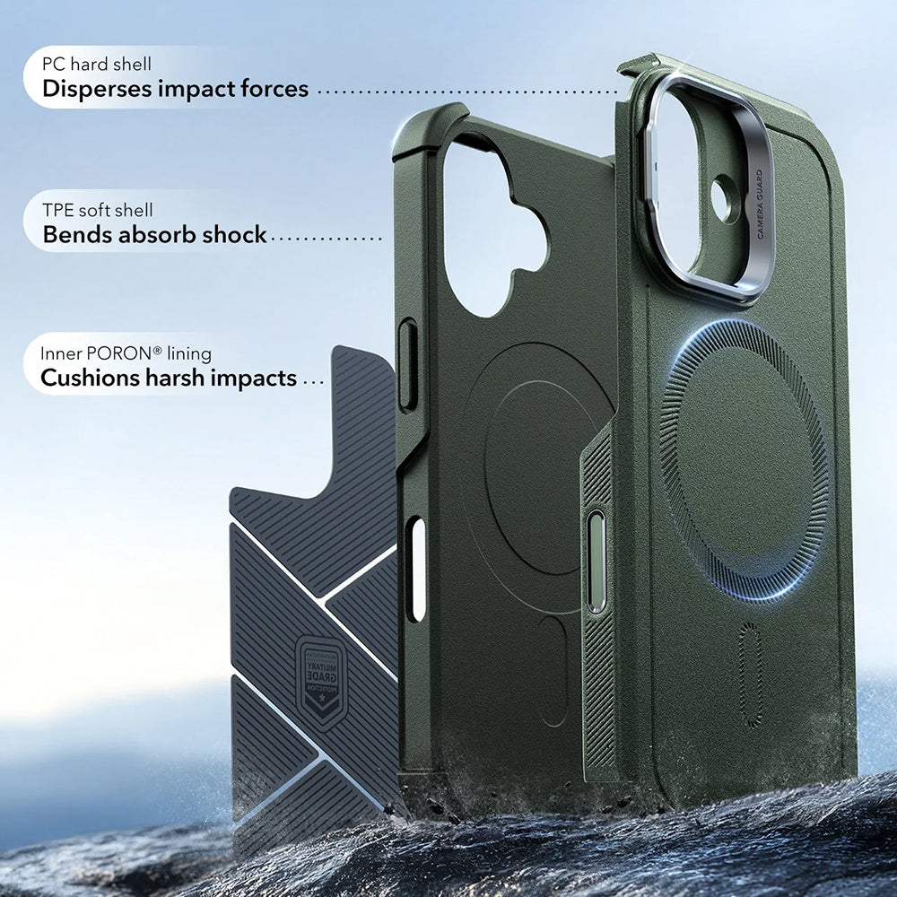 Калъф MagSafe за Apple iPhone 17, ESR, Cyber Armor Kickstand, Зелен
