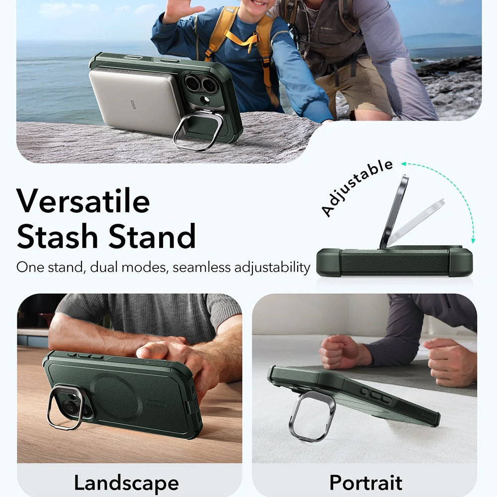 Калъф MagSafe за Apple iPhone 17, ESR, Cyber Armor Kickstand, Зелен