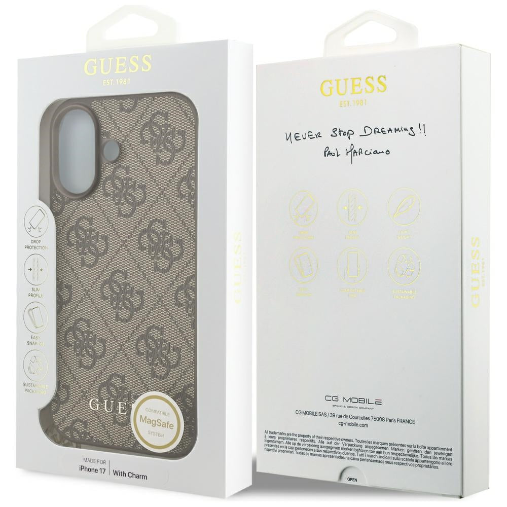 Калъф MagSafe за Apple iPhone 17, Guess, 4G Charm Cradle, Кафяв