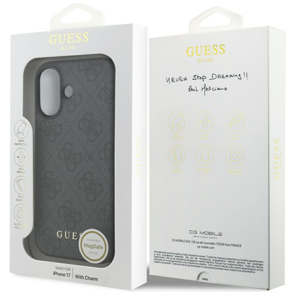 Калъф MagSafe за Apple iPhone 17, Guess, 4G Charm Cradle, Черен