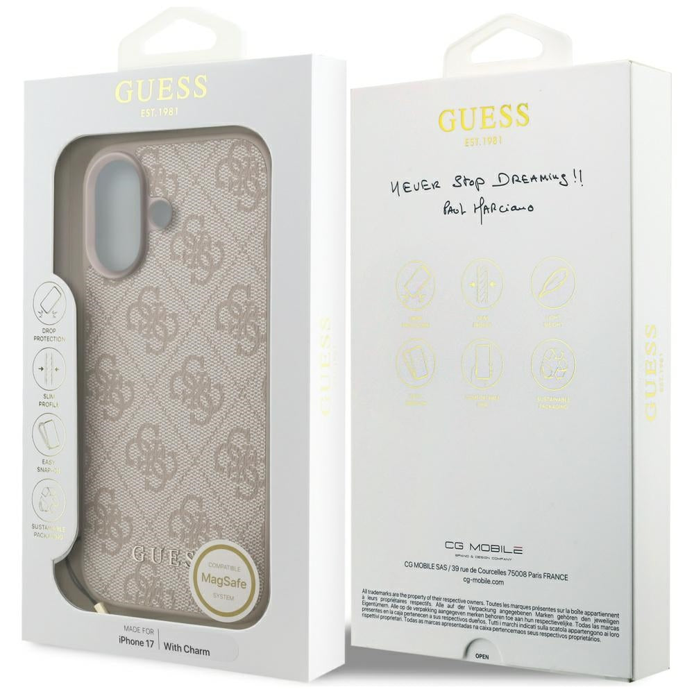 Калъф MagSafe за Apple iPhone 17, Guess, 4G Charm Cradle, Розов