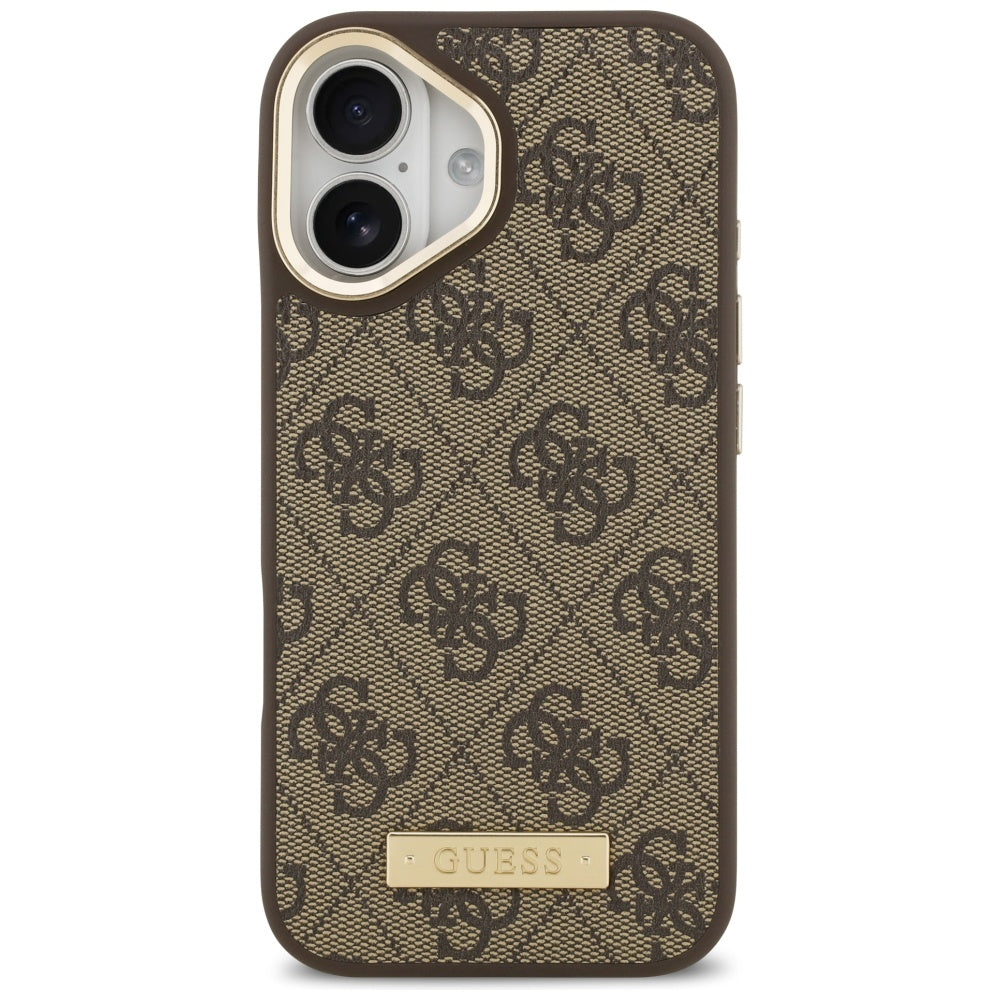 Калъф MagSafe за Apple iPhone 17, Guess, 4G Logo Plate, Кафяв