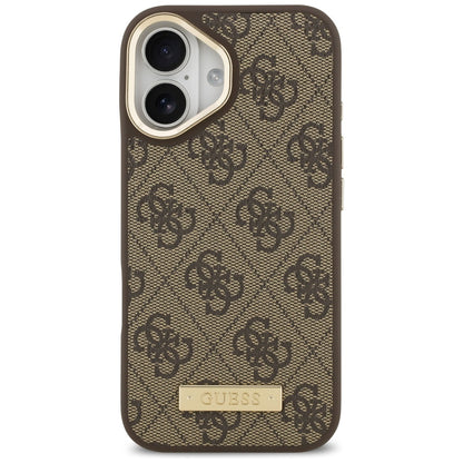 Калъф MagSafe за Apple iPhone 17, Guess, 4G Logo Plate, Кафяв