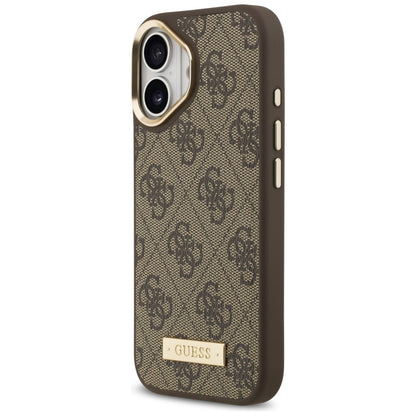 Калъф MagSafe за Apple iPhone 17, Guess, 4G Logo Plate, Кафяв