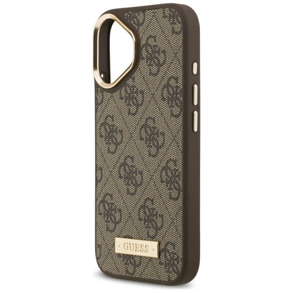 Калъф MagSafe за Apple iPhone 17, Guess, 4G Logo Plate, Кафяв