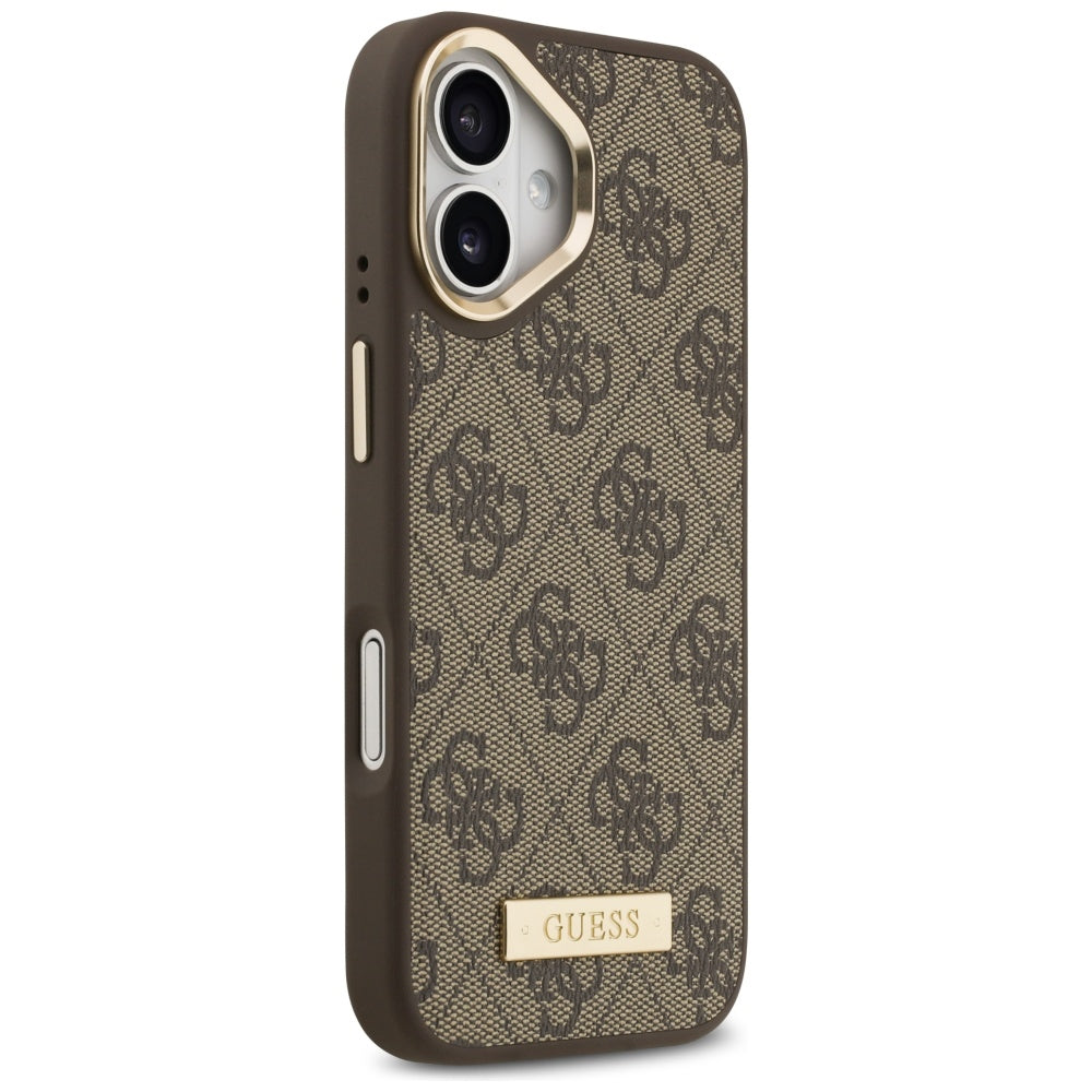 Калъф MagSafe за Apple iPhone 17, Guess, 4G Logo Plate, Кафяв