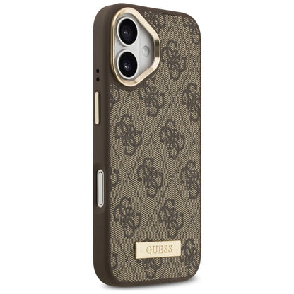 Калъф MagSafe за Apple iPhone 17, Guess, 4G Logo Plate, Кафяв