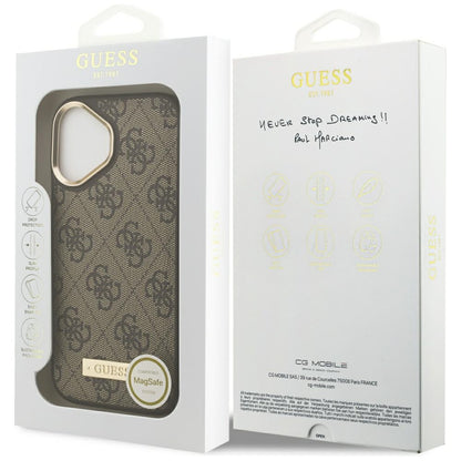 Калъф MagSafe за Apple iPhone 17, Guess, 4G Logo Plate, Кафяв