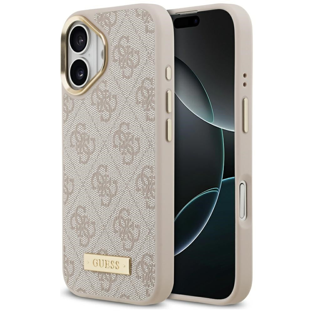 Калъф MagSafe за Apple iPhone 17, Guess, 4G Logo Plate, Розов