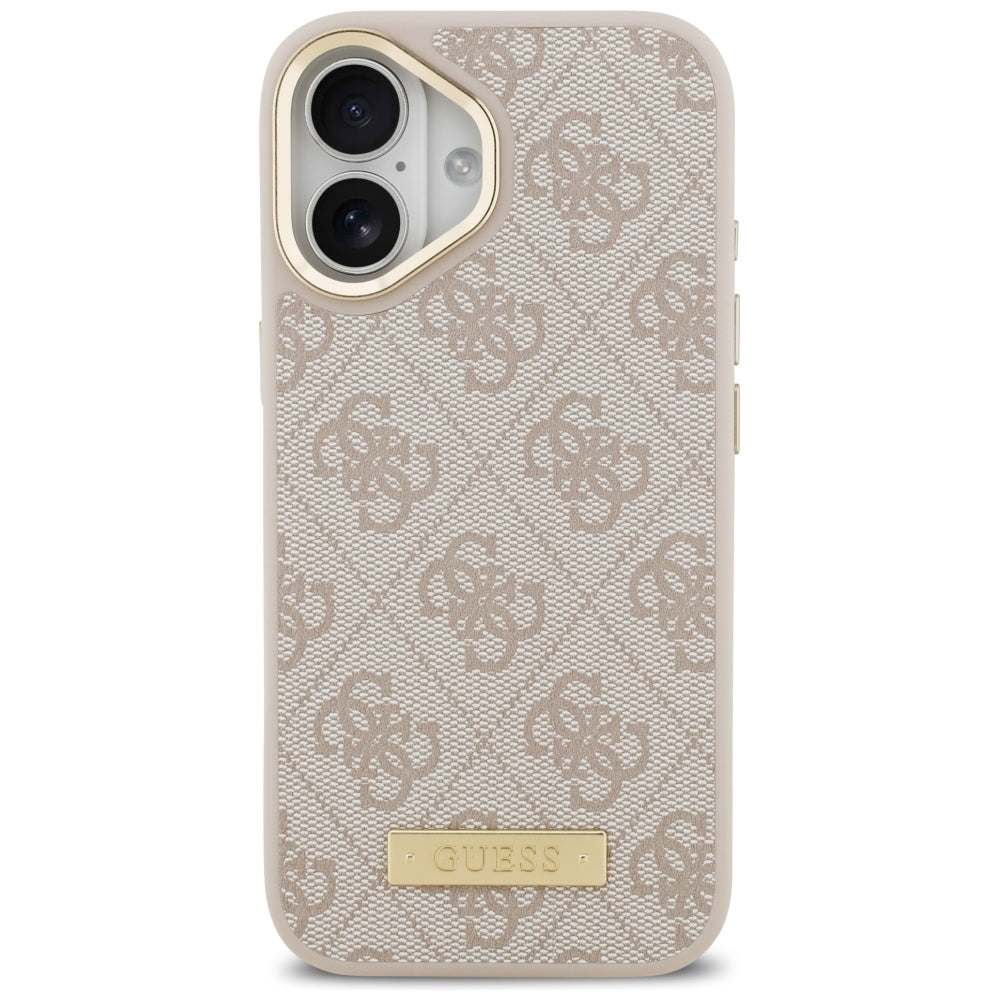 Калъф MagSafe за Apple iPhone 17, Guess, 4G Logo Plate, Розов