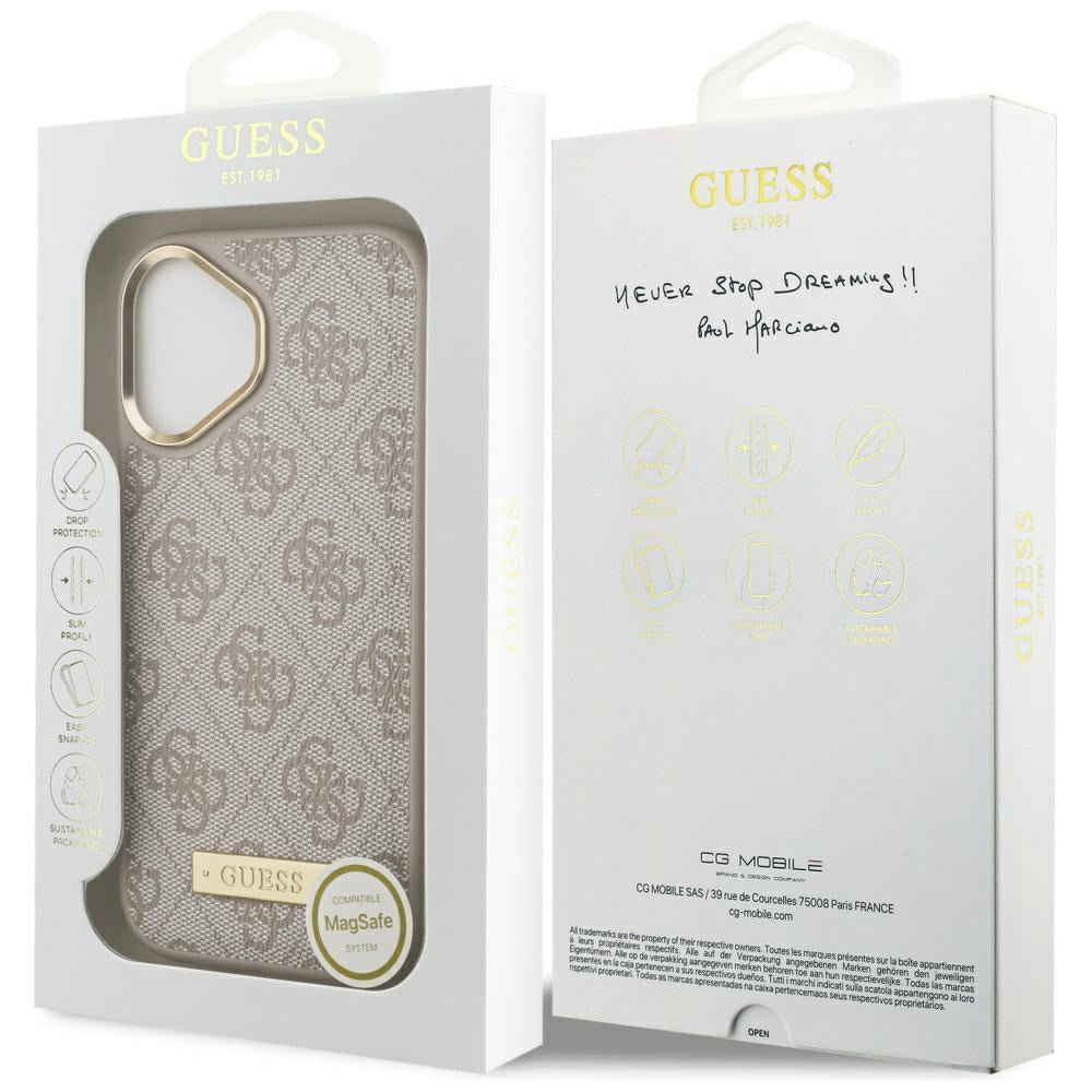 Калъф MagSafe за Apple iPhone 17, Guess, 4G Logo Plate, Розов