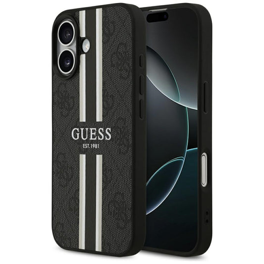 Калъф MagSafe за Apple iPhone 17, Guess, 4G Printed Stripes, Черен