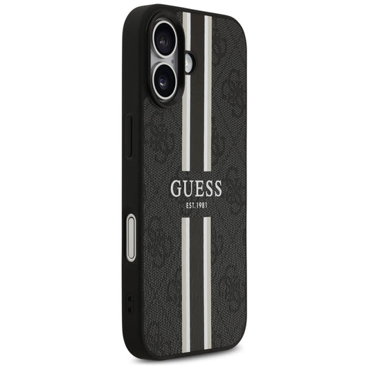 Калъф MagSafe за Apple iPhone 17, Guess, 4G Printed Stripes, Черен