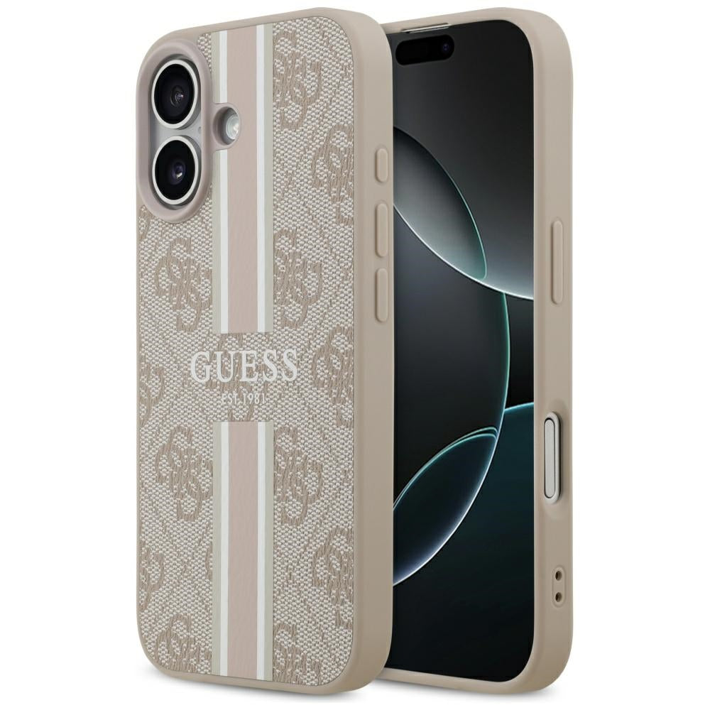 Калъф MagSafe за Apple iPhone 17, Guess, 4G Printed Stripes, Розов
