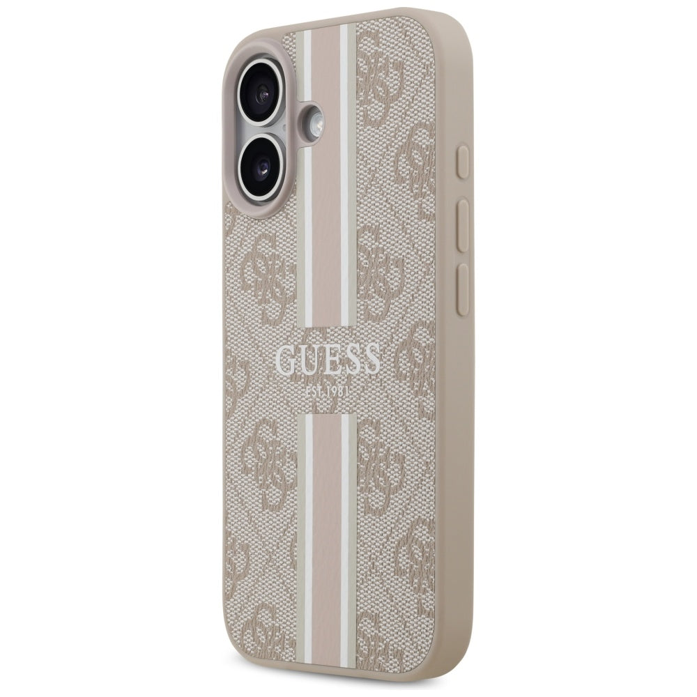 Калъф MagSafe за Apple iPhone 17, Guess, 4G Printed Stripes, Розов
