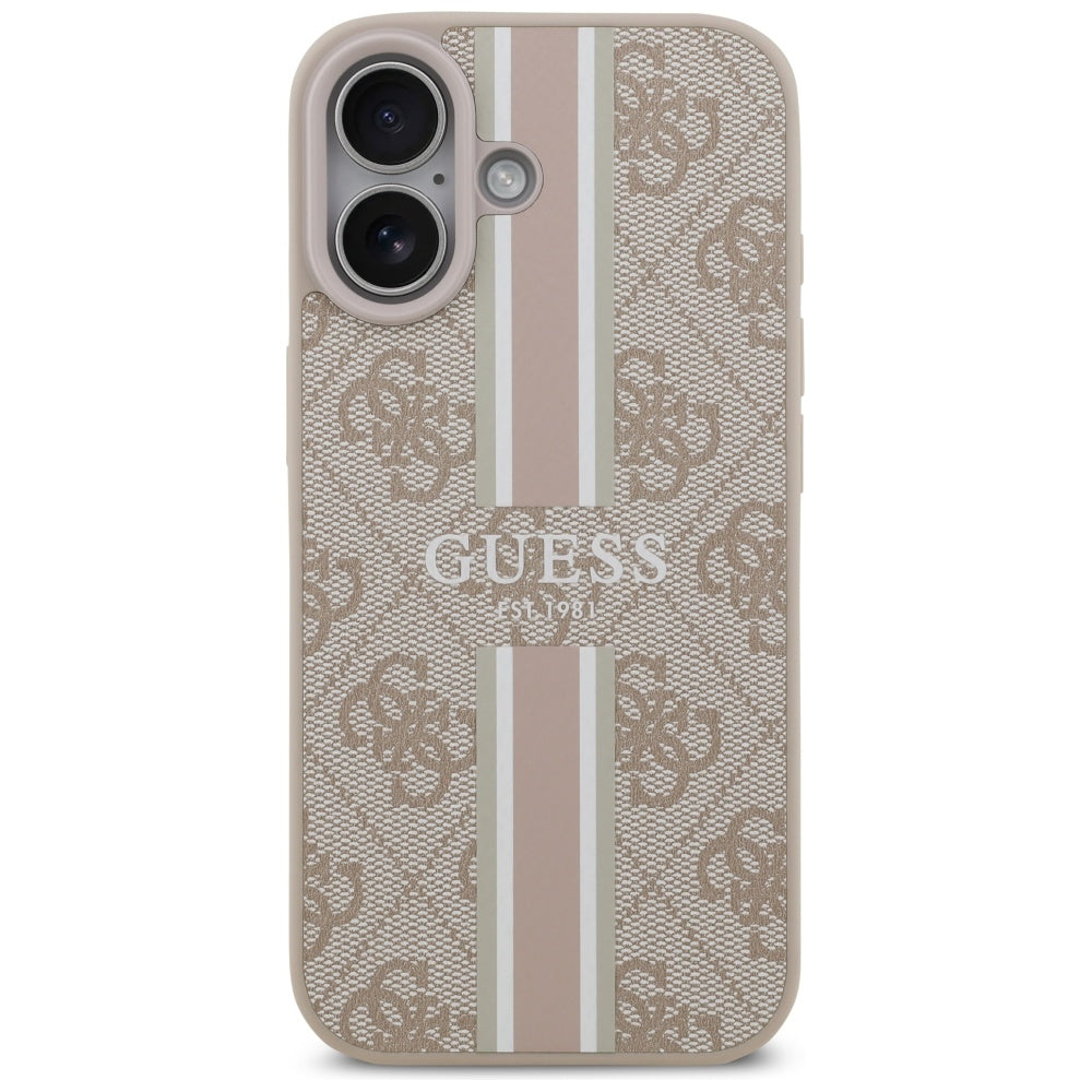 Калъф MagSafe за Apple iPhone 17, Guess, 4G Printed Stripes, Розов