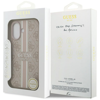 Калъф MagSafe за Apple iPhone 17, Guess, 4G Printed Stripes, Розов