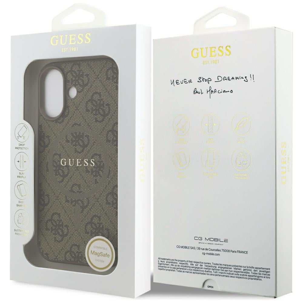 Калъф MagSafe за Apple iPhone 17, Guess, 4G Ring Classic Logo, Кафяв